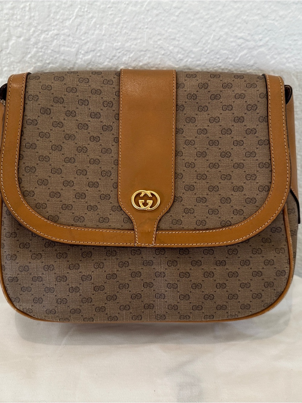 Gucci Micro GG Monogram Crossbody with Tan Leather Trim and Gold Hardware